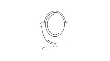 Siyah çizgi yuvarlak makyaj aynası ikonu beyaz arkaplanda izole edilmiş. 4K Video hareketli grafik canlandırması.