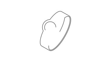 Siyah çizgi elmas nişan yüzüğü ikonu beyaz arkaplanda izole edilmiş. 4K Video hareketli grafik canlandırması.