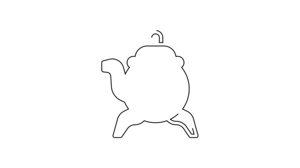 Black Line Classic Teapot Icon Isolated White Background Video Motion — стоковое видео