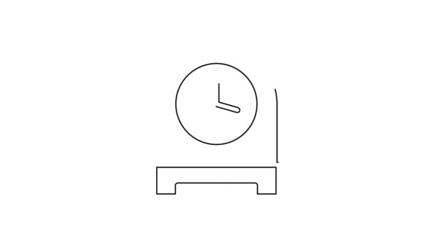 Black Line Antique Clock Icon Isolated White Background Video Motion — Video Stock