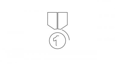 Beyaz arka planda siyah çizgi altın madalya ikonu izole edildi. Kazanan sembol. 4K Video hareketli grafik canlandırması.