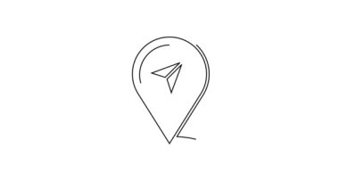 Siyah çizgi harita pin simgesi beyaz arkaplanda izole edildi. Navigasyon, işaret, konum, harita, GPS, yön, arama konsepti. 4K Video hareketli grafik canlandırması.