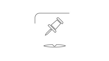 Siyah çizgi itme simgesi beyaz arkaplanda izole edildi. Raptiye işareti. 4K Video hareketli grafik canlandırması.