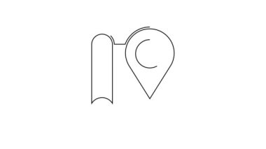 Siyah çizgi haritası beyaz arkaplanda izole edilmiş konum simgesi simgesi ile birlikte. 4K Video hareketli grafik canlandırması.