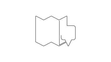 Siyah çizgi haritası beyaz arkaplanda izole edilmiş konum simgesi simgesi ile birlikte. 4K Video hareketli grafik canlandırması.