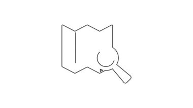 Siyah çizgi Arama konumu simgesi beyaz arkaplanda izole edildi. İşaretli büyüteç. 4K Video hareketli grafik canlandırması.