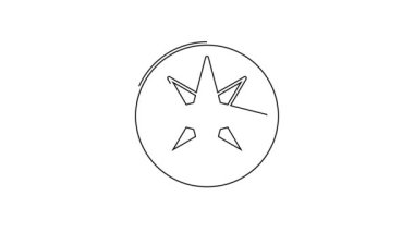 Beyaz zemin üzerinde siyah çizgi rüzgar gül ikonu izole. Seyahat için pusula simgesi. Navigasyon tasarımı. 4K Video hareketli grafik canlandırması.