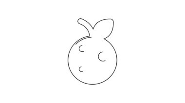 Siyah çizgi şeftali ya da nektarin, beyaz arkaplanda yaprak simgesi var. 4K Video hareketli grafik canlandırması.