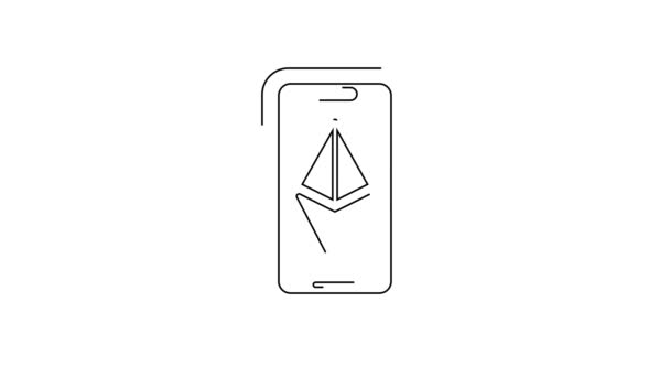 Black Line Cryptocurrency Coin Ethereum Eth Icon Isolated White Background — Stock videók