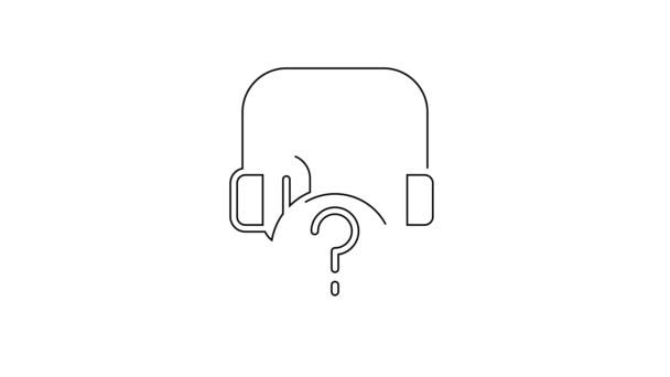 Black Line Headphones Question Icon Isolated White Background Support Customer — Stock Video