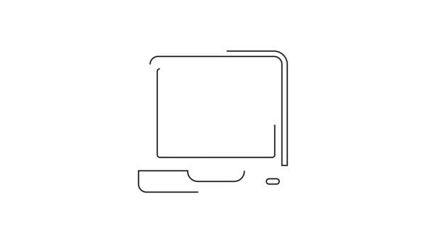 白い背景に隔離された黒い線のノートパソコンのアイコン 空の画面表示のコンピュータノートブック 4Kビデオモーショングラフィックアニメーション — ストック動画