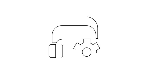 Black Line Headphones Settings Icon Isolated White Background Support Customer — Vídeos de Stock