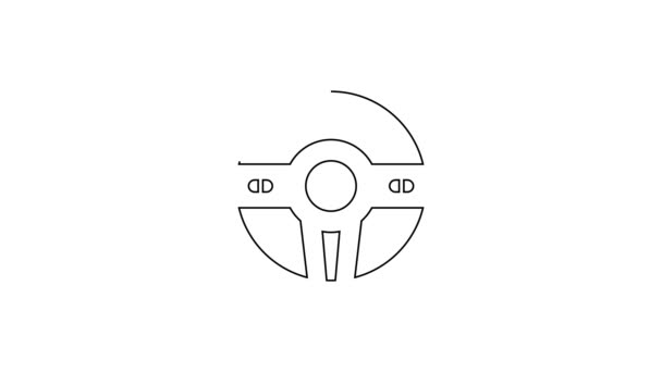 黒のラインステアリングホイールアイコンは 白の背景に隔離された 車のホイールアイコン 4Kビデオモーショングラフィックアニメーション — ストック動画