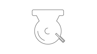 Siyah çizgi boks gong simgesi beyaz arkaplanda izole edildi. Boks zili. 4K Video hareketli grafik canlandırması.