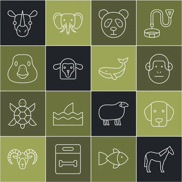 Set Line Horse Dog Monkey Cute Panda Face Sheep Head — Archivo Imágenes Vectoriales