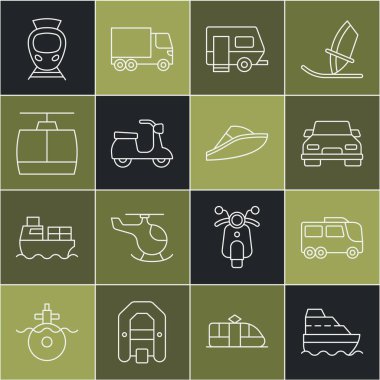 Tramvay, tramvay ve sürat teknesi ikonu, Scooter Kablolu Karavan Kamp Hattı. Vektör.