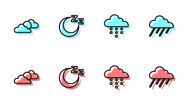 Set Line Cloud Rain Sun Cloud Weather Time Sleep Icon — стоковый вектор