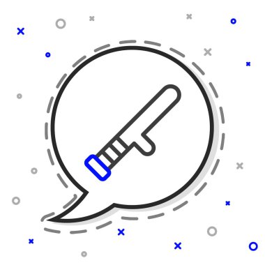 Çizgi polisi plastik cop ikonu beyaz arka planda izole edildi. Kauçuk copu. Polis yarasası. Polis ekipmanları. Renkli taslak konsepti. Vektör.