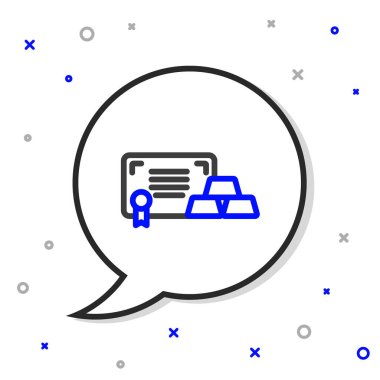 Beyaz arkaplanda sertifika simgesi olan satır altın çubukları. Bankacılık işi konsepti. Renkli taslak konsepti. Vektör.