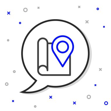 Beyaz arkaplanda konum imleci simgesi izole edilmiş çizgi haritası. Renkli taslak konsepti. Vektör.