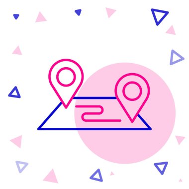 Satır Rotası konumu simgesi beyaz arkaplanda izole edildi. Harita işaretçisi işareti. Yol ya da yol kavramı. GPS navigatörü. Renkli taslak konsepti. Vektör.