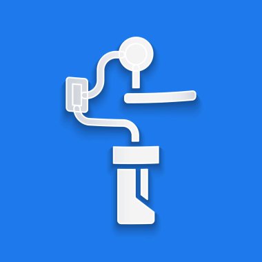 Kamera simgesi için kağıt kesiği Gimbal dengeleyicisi mavi arka planda izole edildi. Kağıt sanatı tarzı. Vektör.