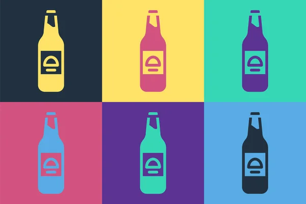 Pop Art Icono Botella Cerveza Aislado Fondo Color Vector — Vector de stock