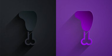 Kağıt kesiği Tavuk budu ikonu mor arka planda siyah renkte izole edilmiş. Tavuk budu. Kağıt sanatı tarzı. Vektör.