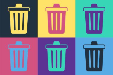 Pop Art Çöp Kutusu simgesi renk arkaplanında izole edildi. Çöp kutusu tabelası. Sepet simgesini geri dönüştür. Ofis çöpü ikonu. Vektör.