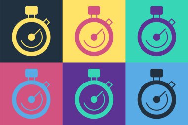 Pop Art Stopwatch simgesi renk arkaplanında izole edildi. Zaman göstergesi. Kronometre işareti. Vektör.