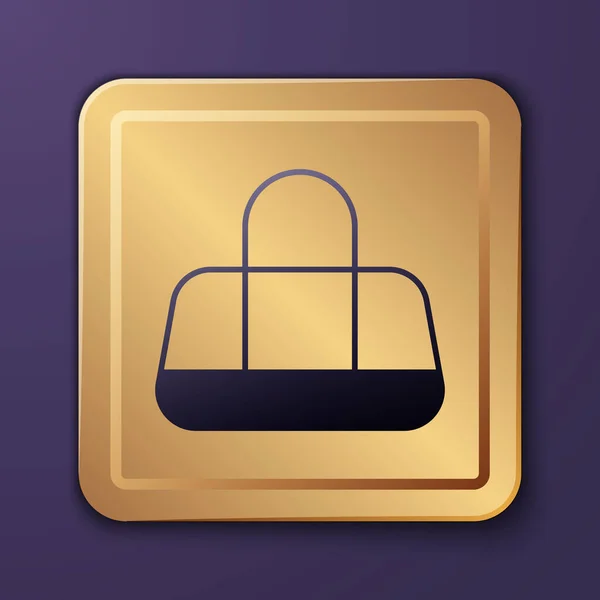 Purple Sport Bag Icon Isolated Purple Background Gold Square Button — Διανυσματικό Αρχείο