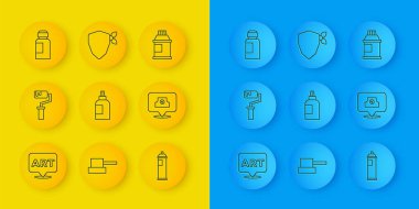 Konuşma baloncuğunu metin sanatı fırça fırçası gouache boya kavanozu boya spreyi sprey başlık ve vandal simgesi ile ayarla. Vektör.