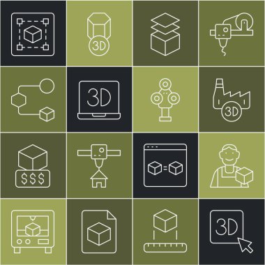Satır 3D yazıcı Grafik Tasarımcısı Baskı evi endüstrisi Katmanları Isometric küp Geometrik figür küpü ve tarayıcı simgesi. Vektör.