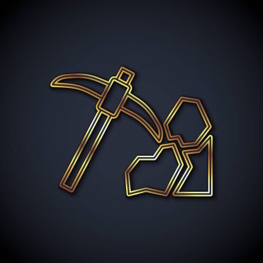 Altın çizgisi altın madenciliği ikonu siyah arka planda izole edildi. Vektör.