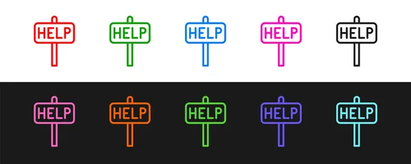 Set Line Ask Help Text Icon Isolated Black White Background — Archivo Imágenes Vectoriales