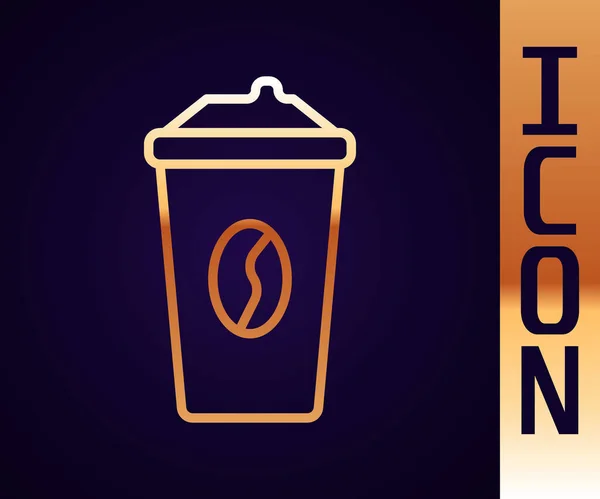 Línea Oro Taza Café Para Icono Aislado Sobre Fondo Negro — Vector de stock