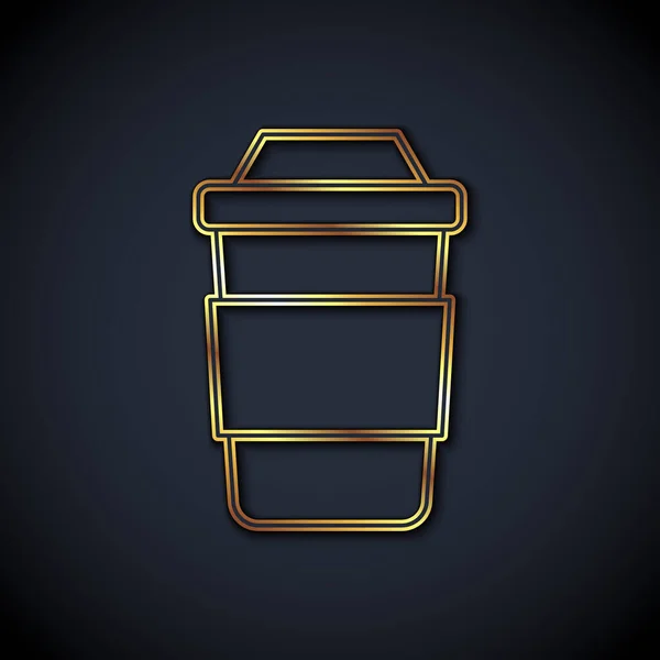 Gold Line Coupe Thé Icône Isolée Sur Fond Noir Vecteur — Image vectorielle