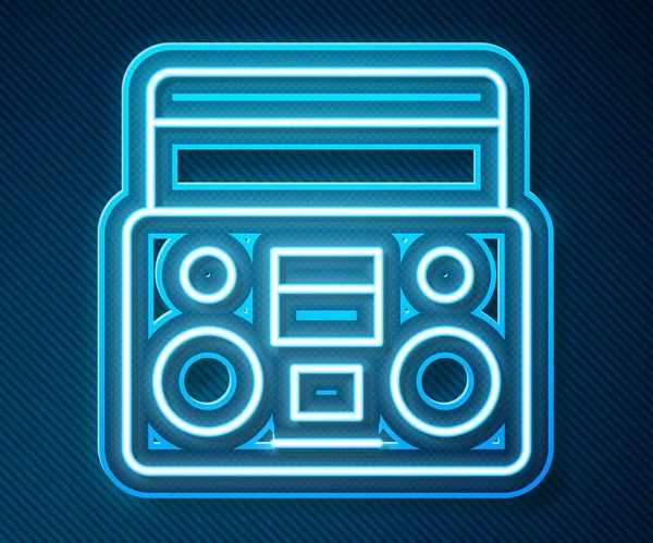 Świecąca Neonowa Linia Home Stereo Dwiema Ikonami Głośnikowymi Odizolowanymi Niebieskim — Wektor stockowy