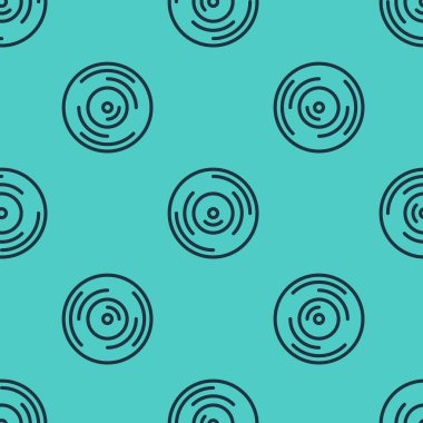 Siyah çizgi Vinil disk simgesi yeşil arkaplanda izole edilmiş pürüzsüz desen. Vektör.