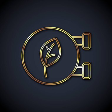 Gold line Eco shop icon isolated on black background. Organic shop or eco products sign. Vector.