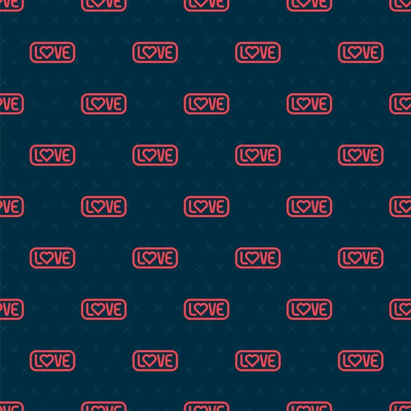 Red Line Love Text Icon Isolated Seamless Pattern Black Background — стоковый вектор