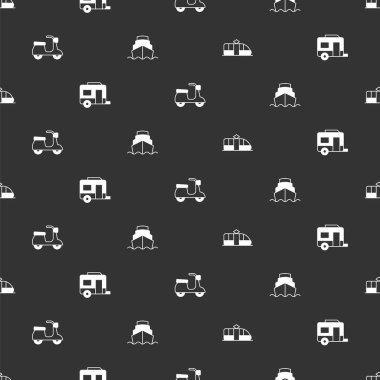 Tram ve Rv Kamp karavanı Scooter ve Cruise gemisini kusursuz şekilde ayarlayın. Vektör.