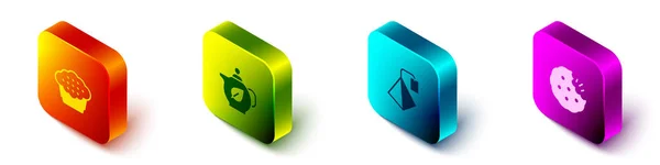 Set Isometric Muffin Teapot Leaf Bag Cookie Biscuit Icon Vector — Διανυσματικό Αρχείο