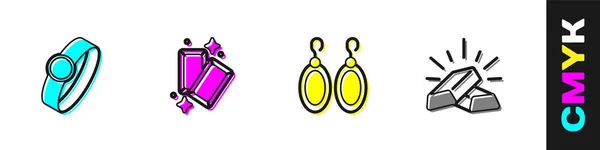 Set Gold Ring Bars Earrings Icon Vector — Vector de stock