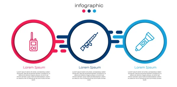 Set Line Walkie Talkie Sniper Rifle Scope Flashlight Business Infographic — Stok Vektör