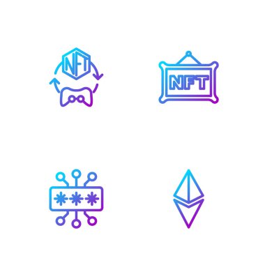 Ethereum ETH Siber Güvenlik NFT Dijital Şifreleme Sanatı ve... Renk simgeleri. Vektör.