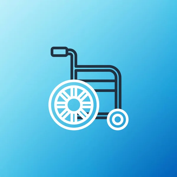 Linia Wózek Inwalidzki Dla Osoby Niepełnosprawnej Ikona Izolowana Niebieskim Tle — Wektor stockowy