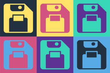 Bilgisayar veri depolama simgesi için Pop Art Floppy diski renk arkaplanında izole edildi. Disket işareti. Vektör.