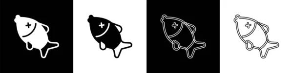 Set Dead Fish Icon Isoliert Auf Schwarz Weißem Hintergrund Vektor — Stockvektor