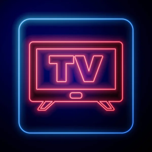 Gloeiende Neon Smart Icoon Geïsoleerd Zwarte Achtergrond Televisieteken Vector — Stockvector